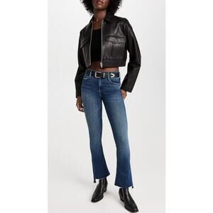Mother The Runaway Step Fray Jeans US 25 Dark Wash Blue Stretch Denim Raw Hem
